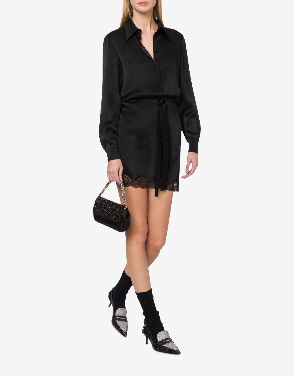 Alberta Ferretti Abito Corto In Raso Con Pizzo