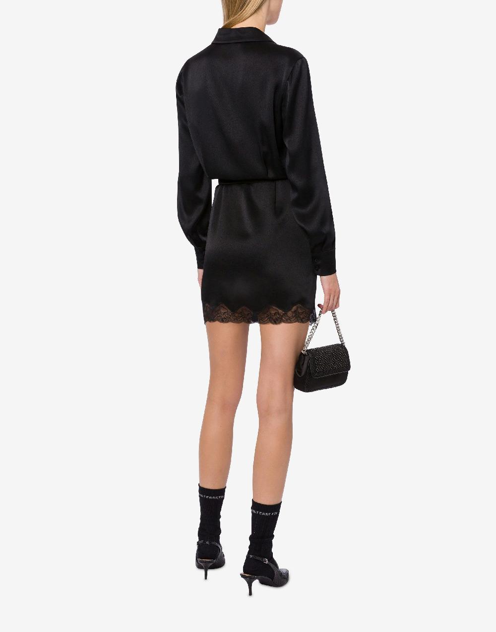 Alberta Ferretti Abito Corto In Raso Con Pizzo