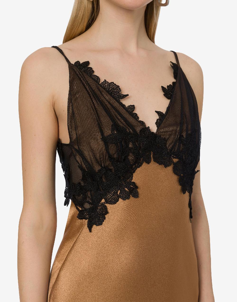 Alberta Ferretti Abito In Raso Con Tulle E Pizzo