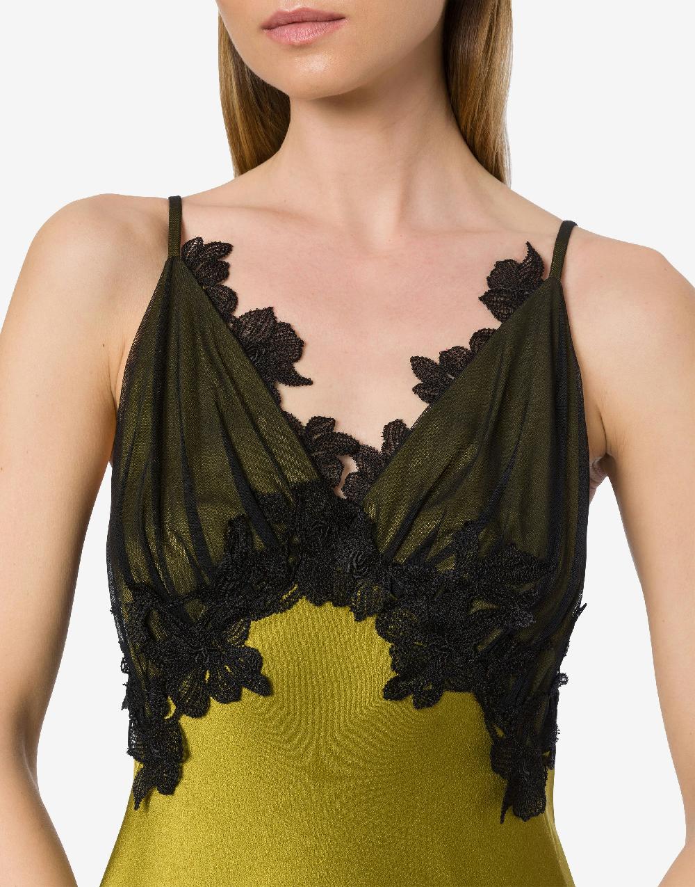 Alberta Ferretti Abito In Raso Con Tulle E Pizzo