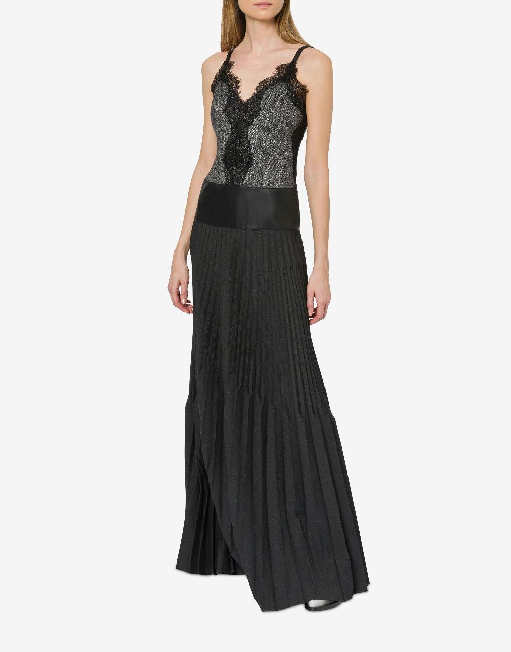 Alberta Ferretti Abito Lungo Con Pizzo E Plissé