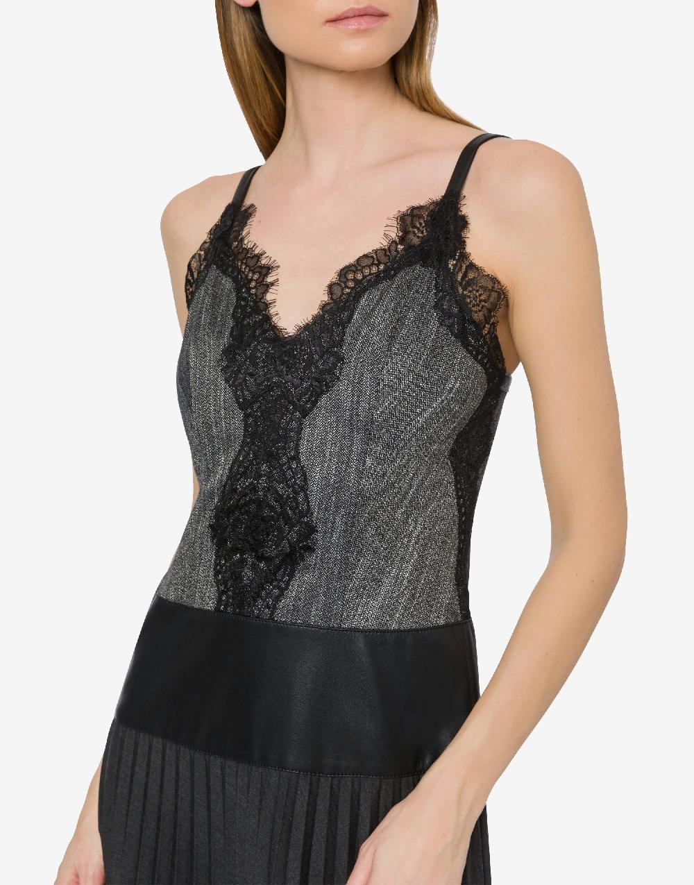 Alberta Ferretti Abito Lungo Con Pizzo E Plissé