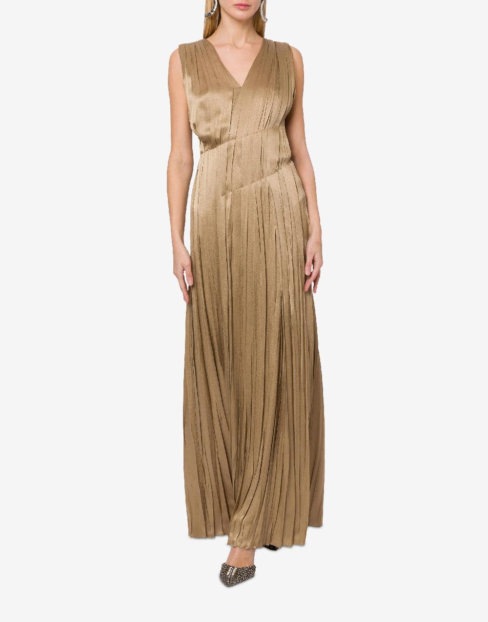 Alberta Ferretti Abito Lungo In Raso Con Plissé