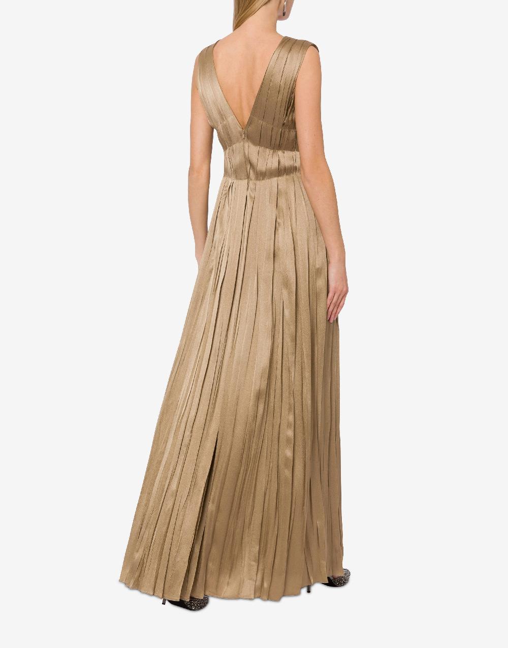 Alberta Ferretti Abito Lungo In Raso Con Plissé