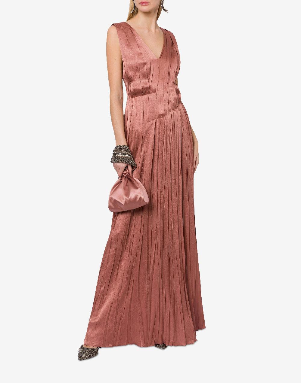 Alberta Ferretti Abito Lungo In Raso Con Plissé