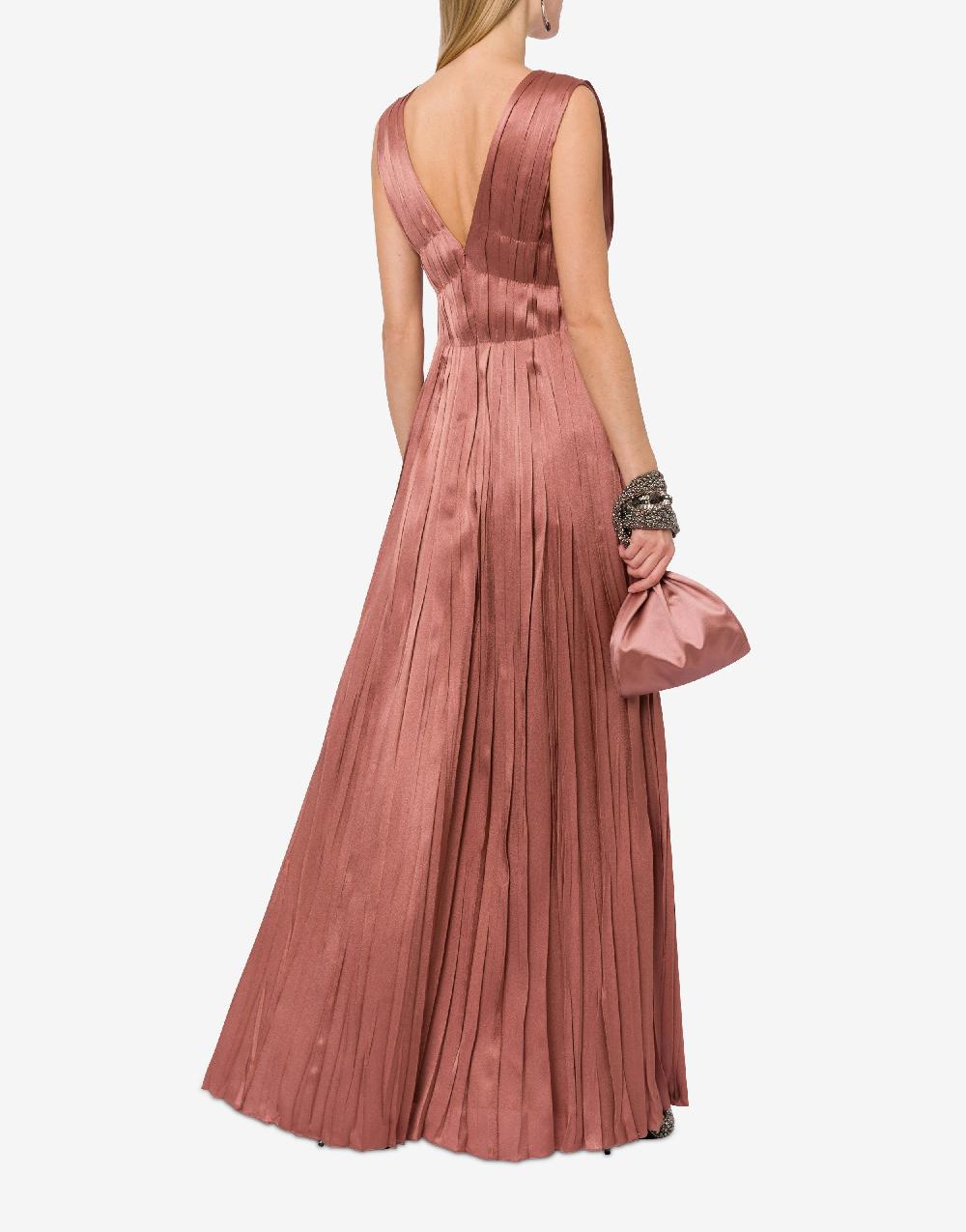 Alberta Ferretti Abito Lungo In Raso Con Plissé