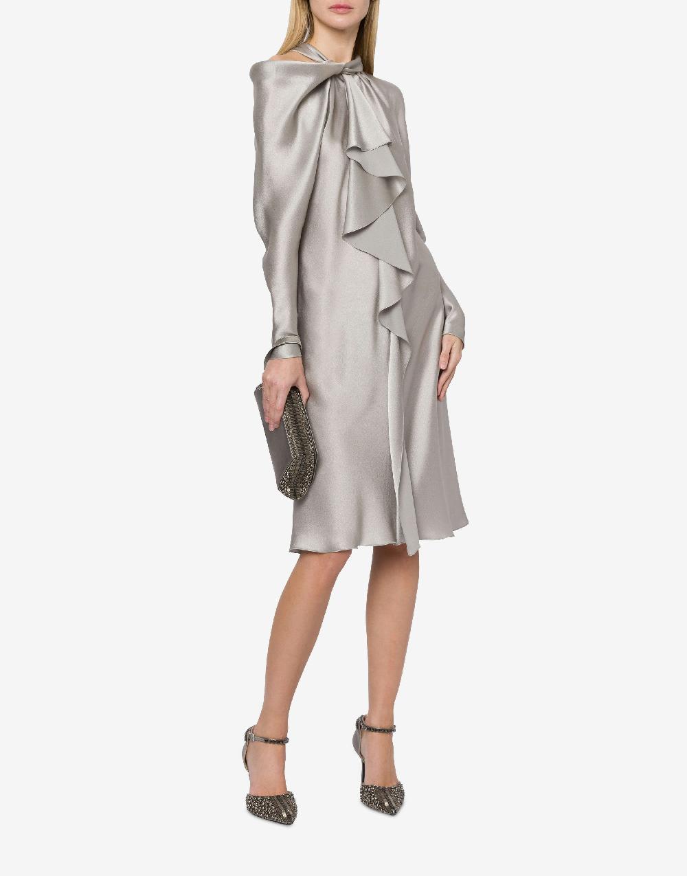 Alberta Ferretti Abito Midi In Raso Con Ruche