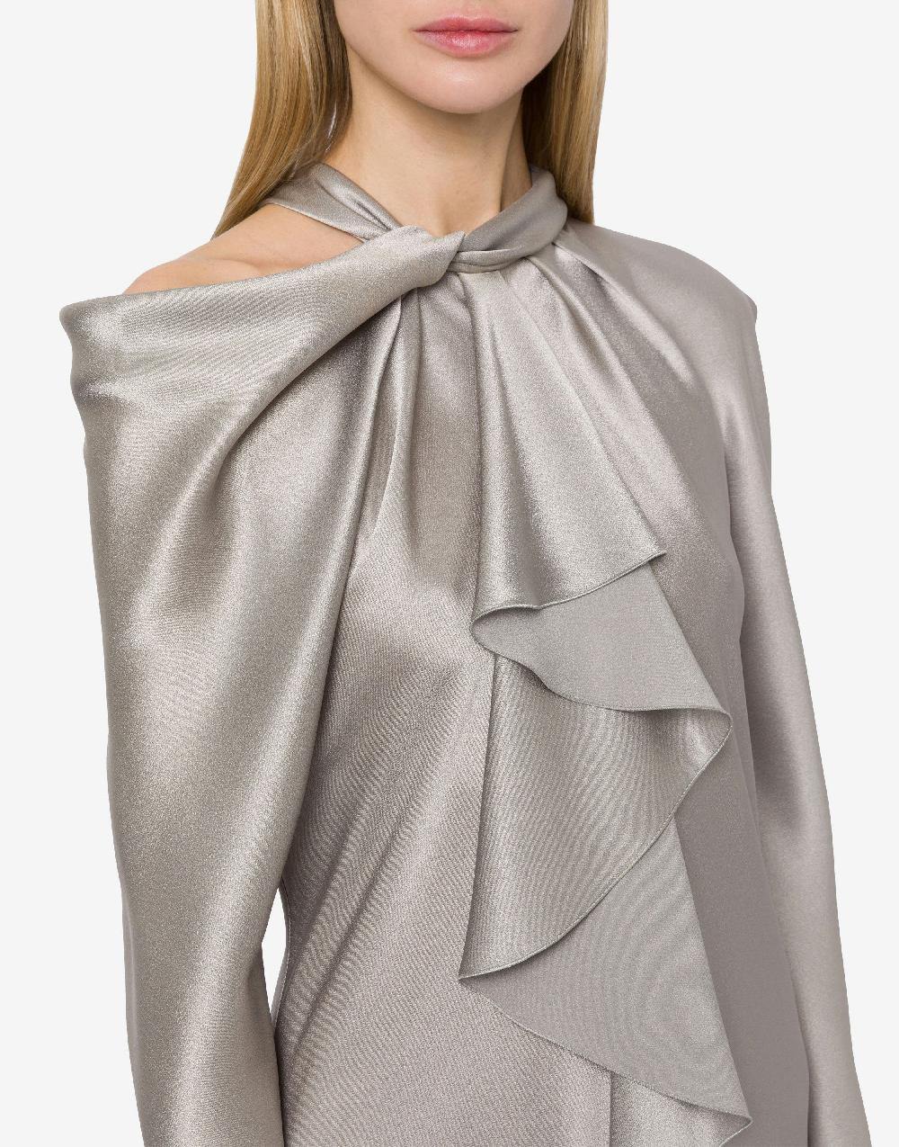 Alberta Ferretti Abito Midi In Raso Con Ruche