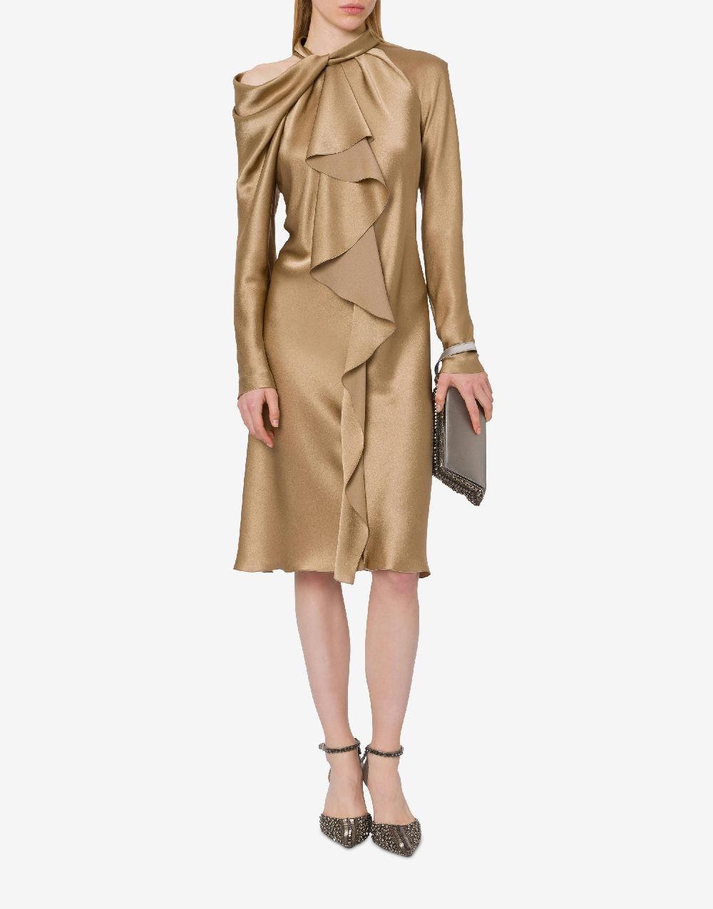 Alberta Ferretti Abito Midi In Raso Con Ruche