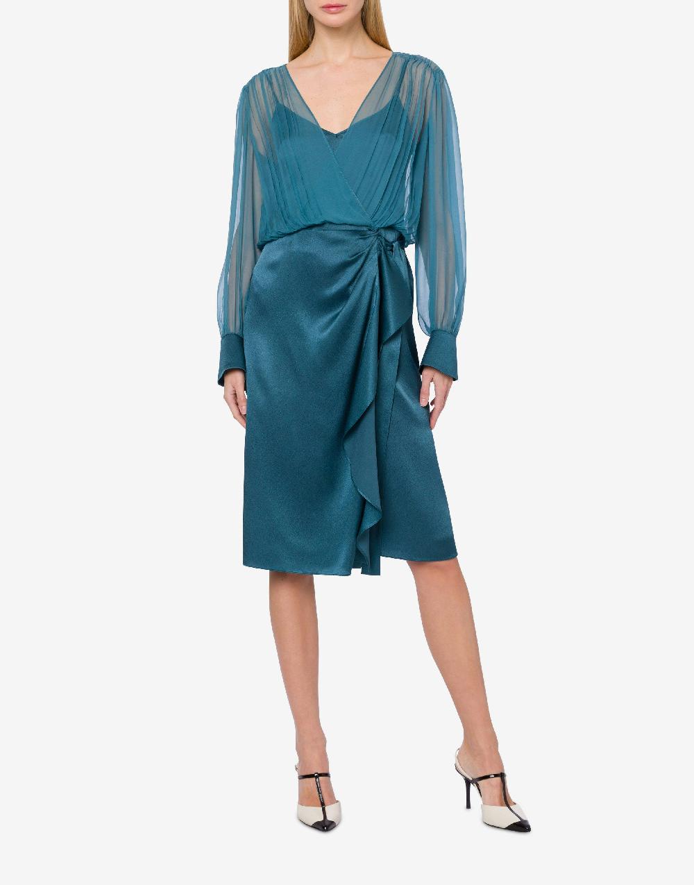 Alberta Ferretti Abito Midi In Raso E Chiffon