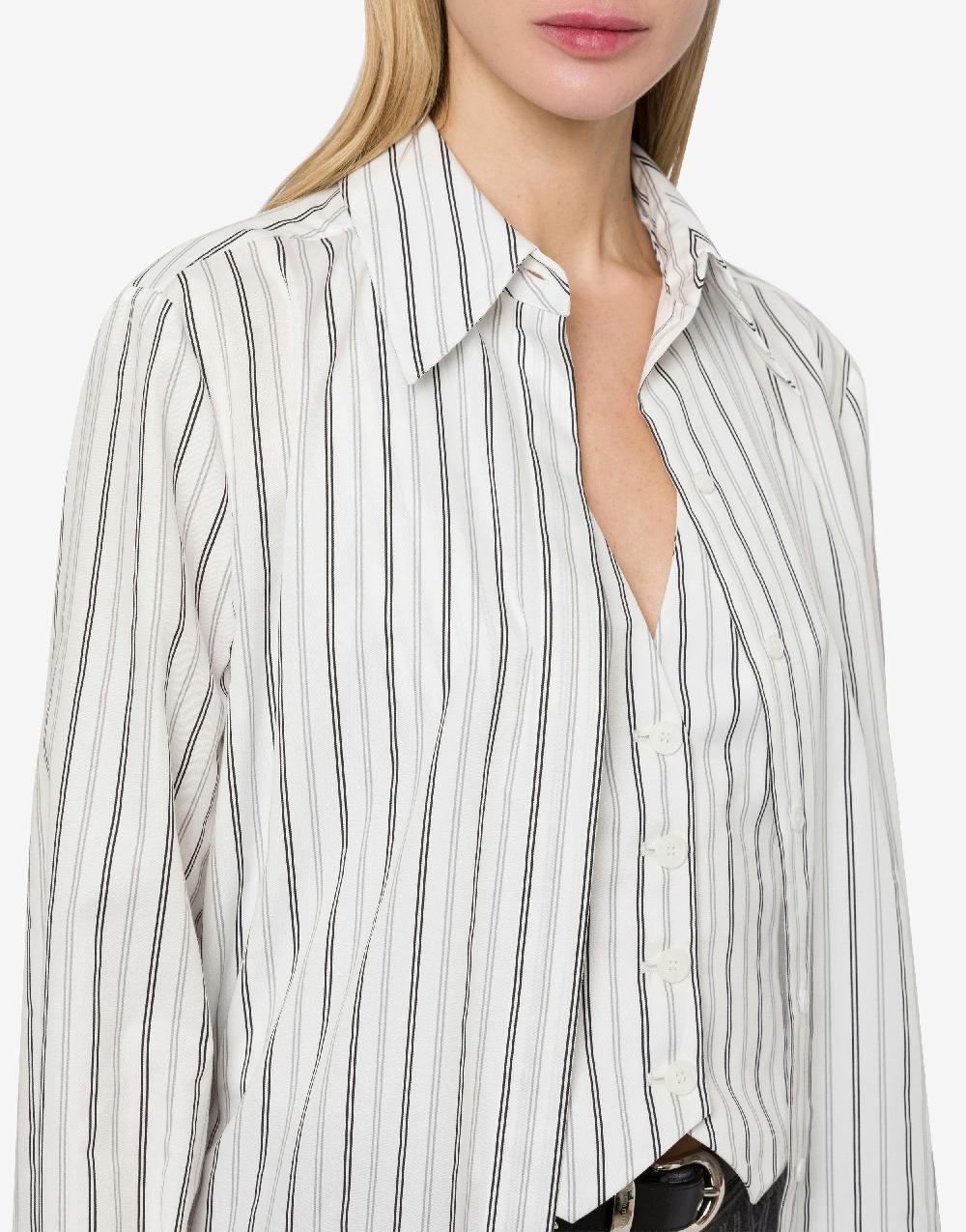 Alberta Ferretti Camicia In Drill Rigato Con Gilet