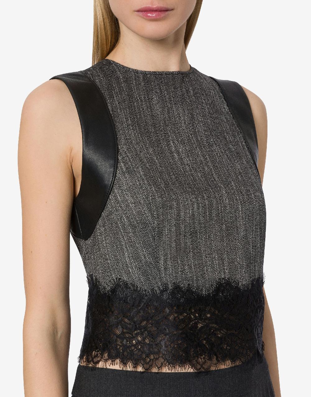 Alberta Ferretti Crop Top In Chevron Con Pizzo