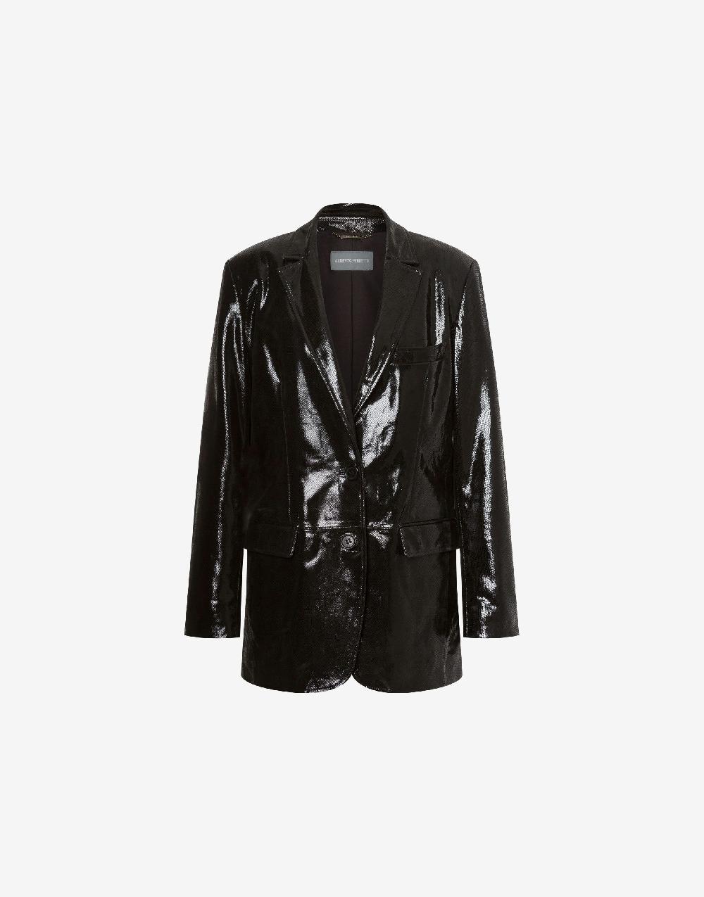 Alberta Ferretti Giacca in suede con stampa Snake