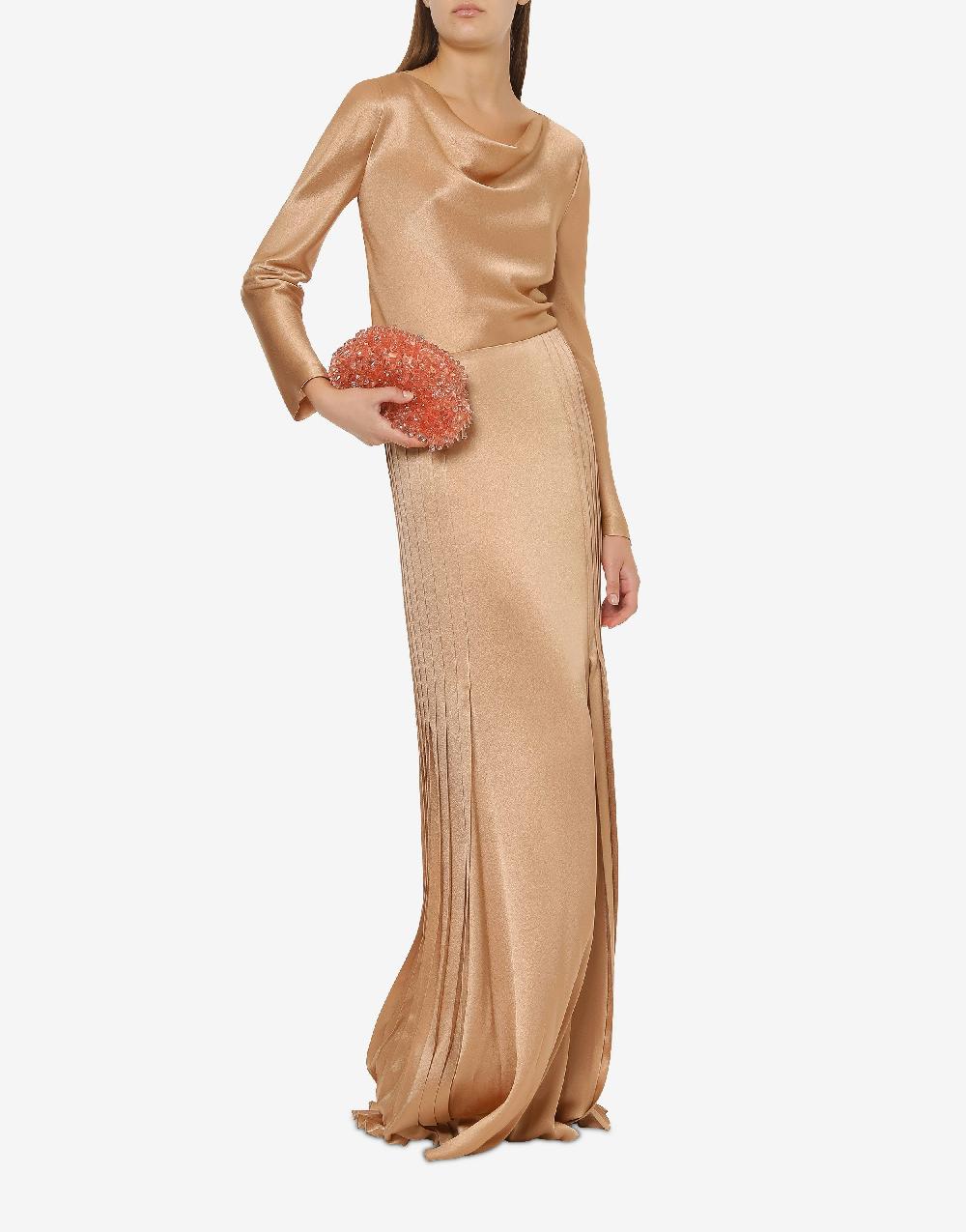 Alberta Ferretti Gonna Lunga In Raso Con Plissé