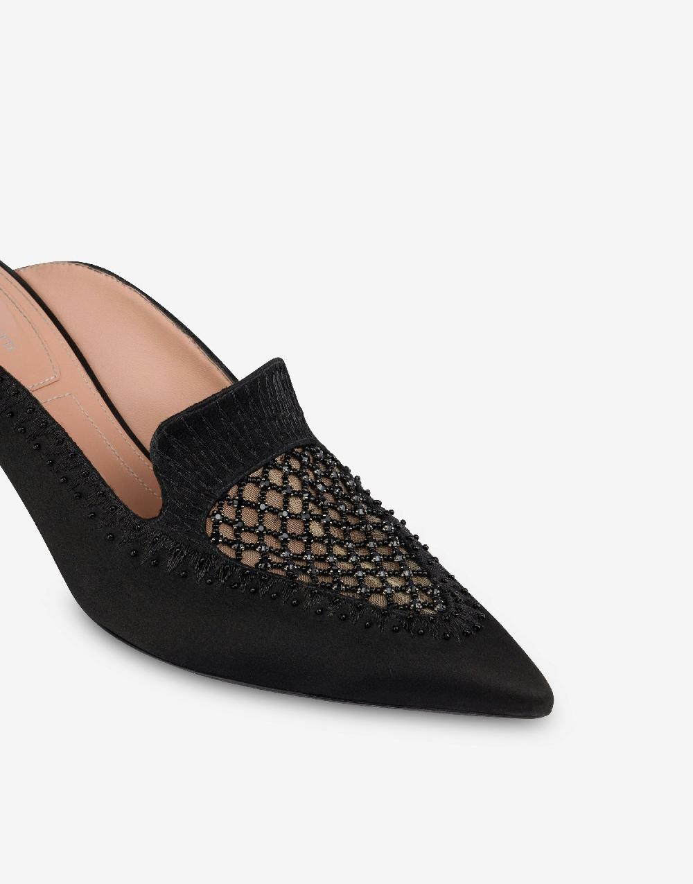 Alberta Ferretti Sabot In Raso Con Ricamo Strass