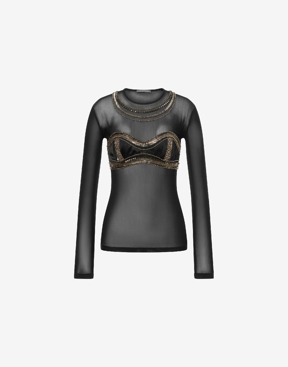 Alberta Ferretti T-shirt in tulle con ricamo