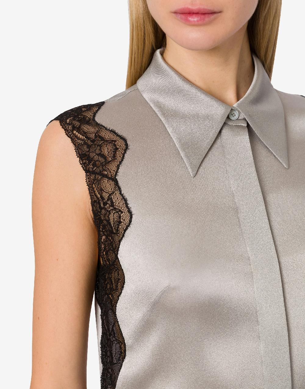 Alberta Ferretti Top Camicia In Raso Con Pizzo