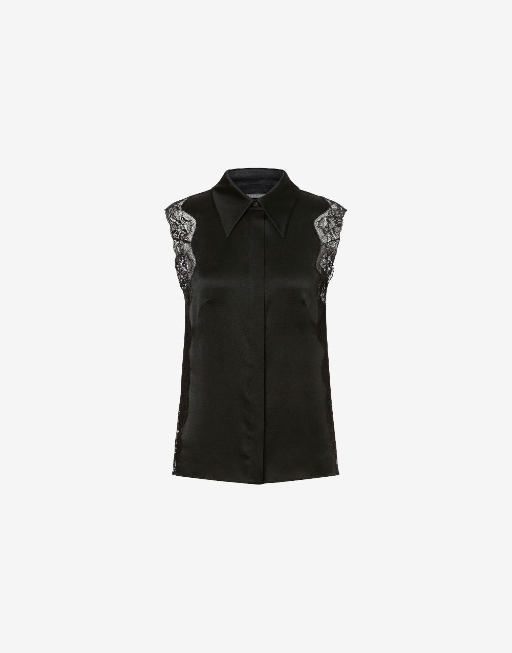 Alberta Ferretti Top camicia in raso con pizzo