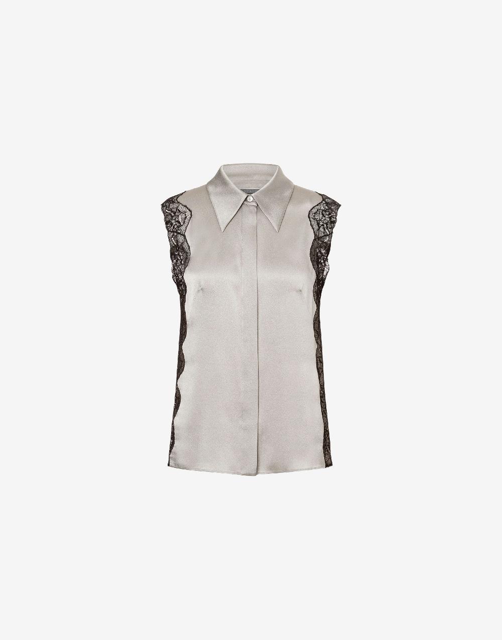 Alberta Ferretti Top camicia in raso con pizzo
