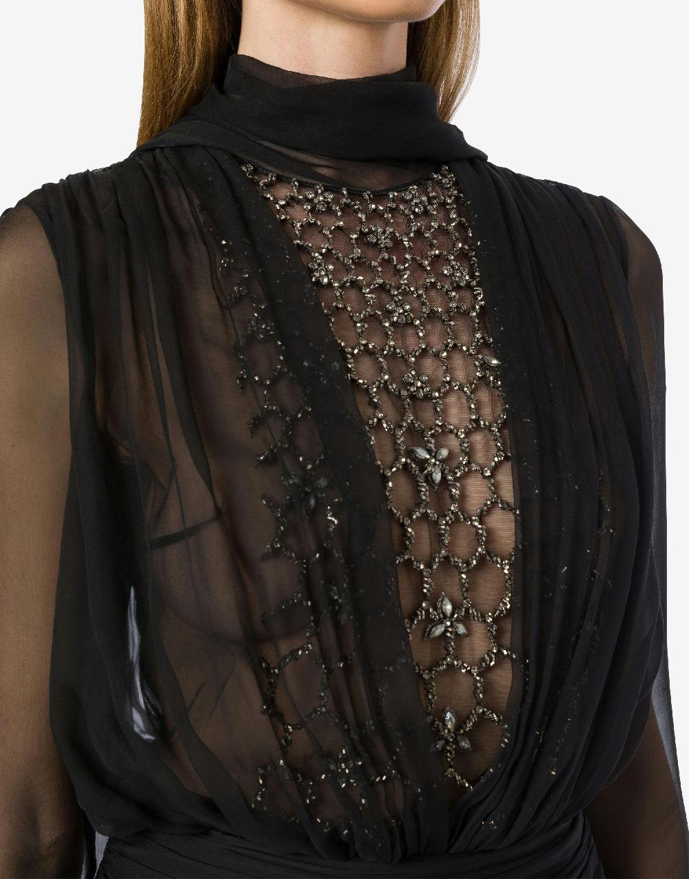 Alberta Ferretti Blusa In Chiffon Organico Con Sciarpina E Ricamo