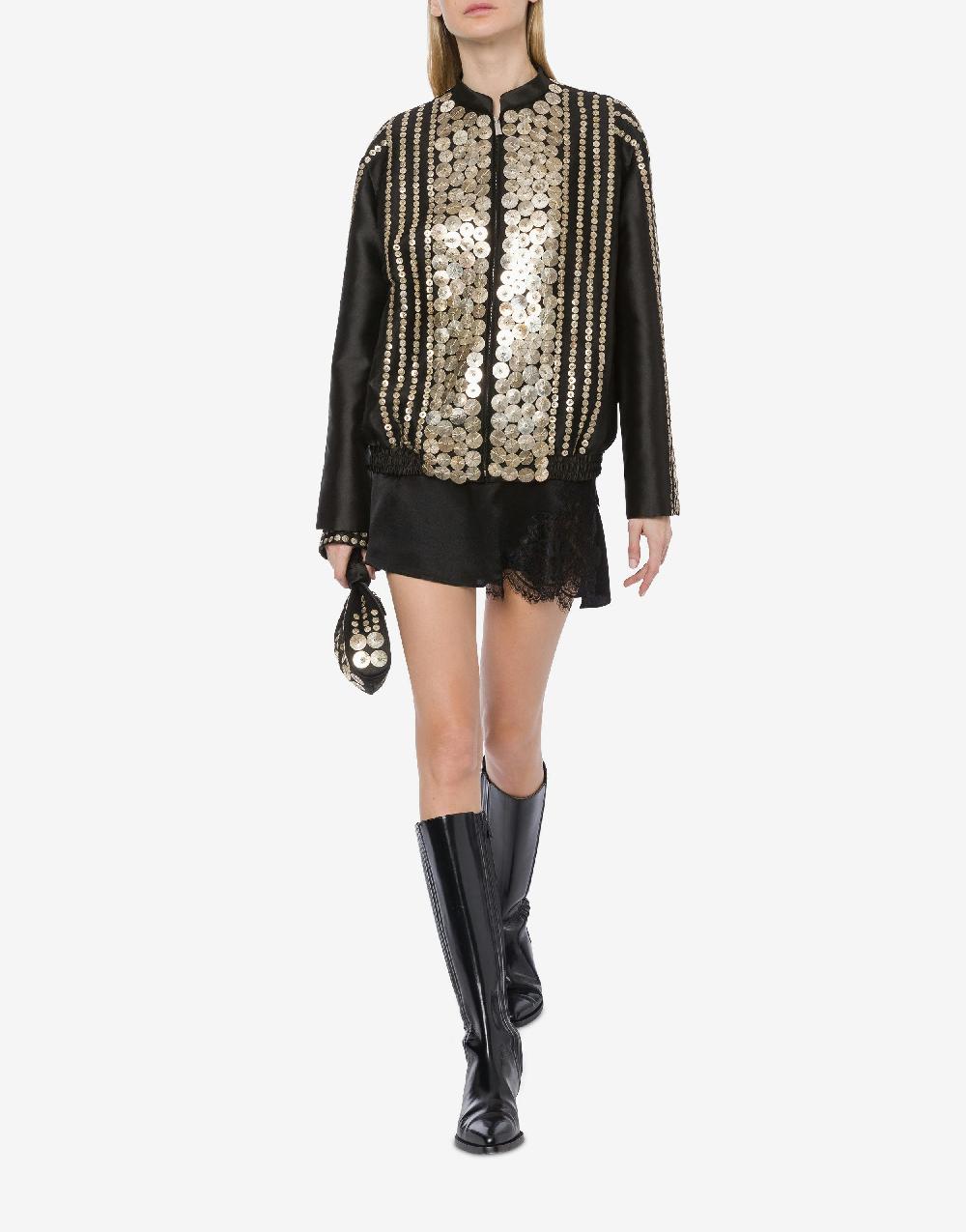 Alberta Ferretti Bomber In Mikado Con Ricamo Medaglie