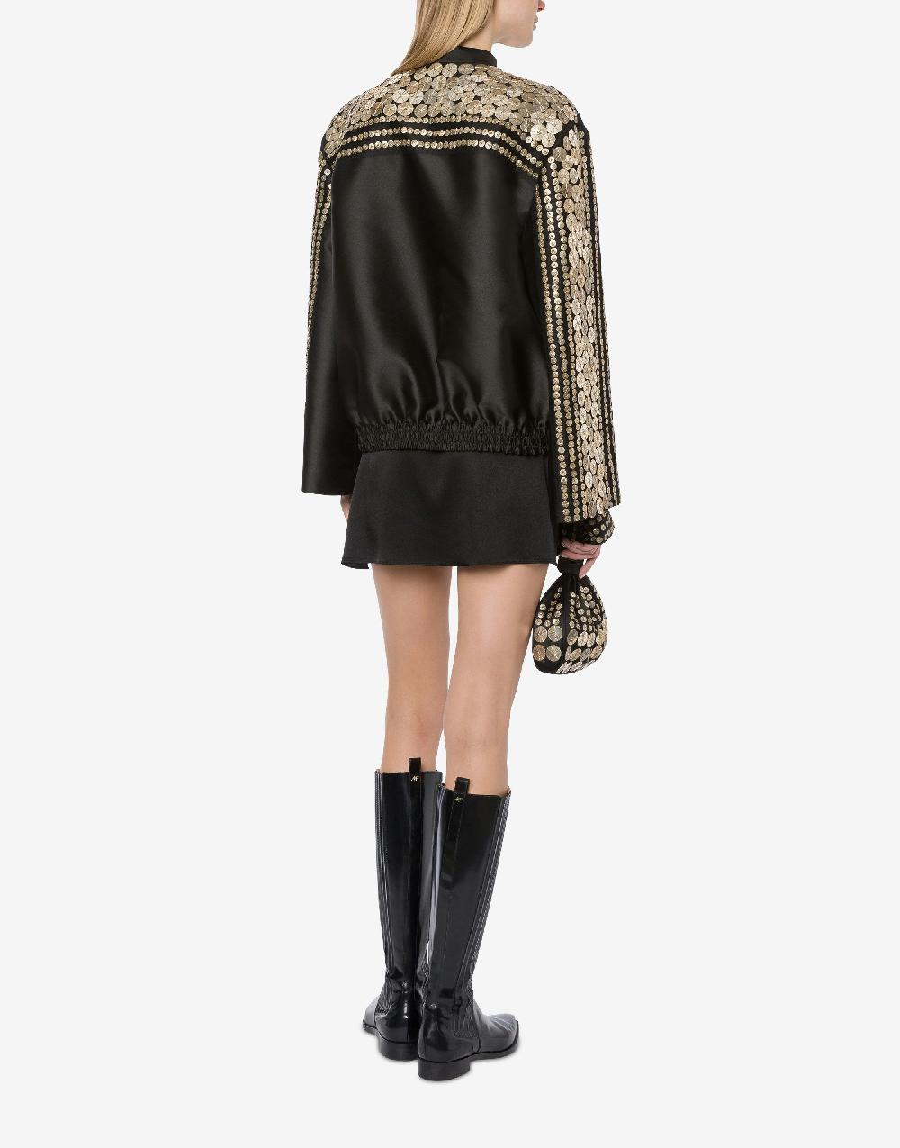 Alberta Ferretti Bomber In Mikado Con Ricamo Medaglie