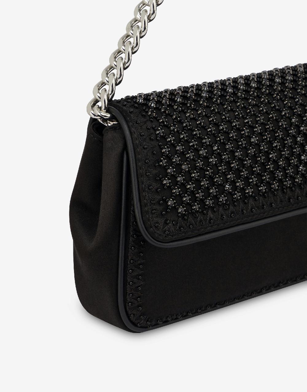 Alberta Ferretti Borsa A Spalla In Raso Con Ricamo Strass