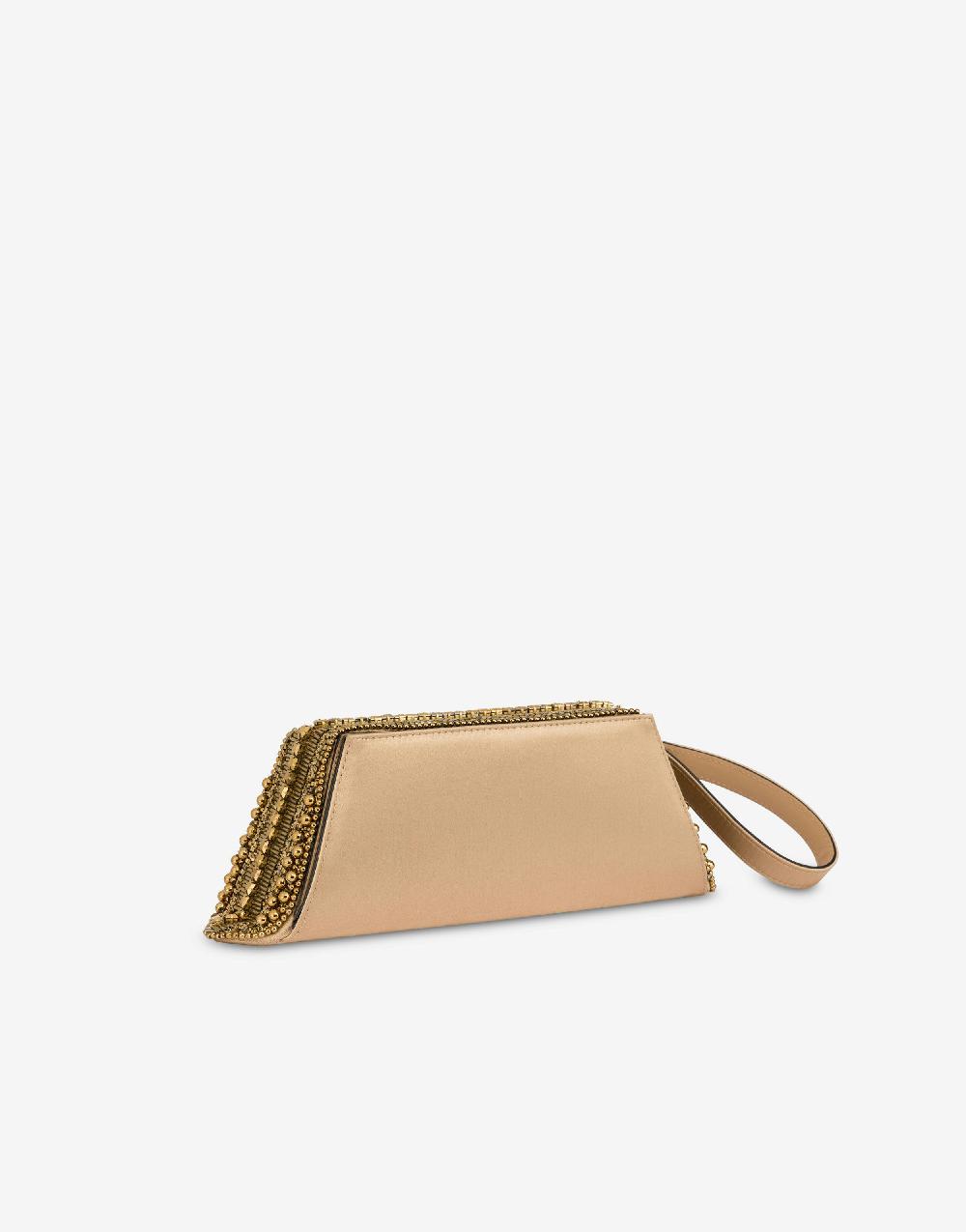 Alberta Ferretti Box Clutch In Raso Con Ricamo Perline E Strass