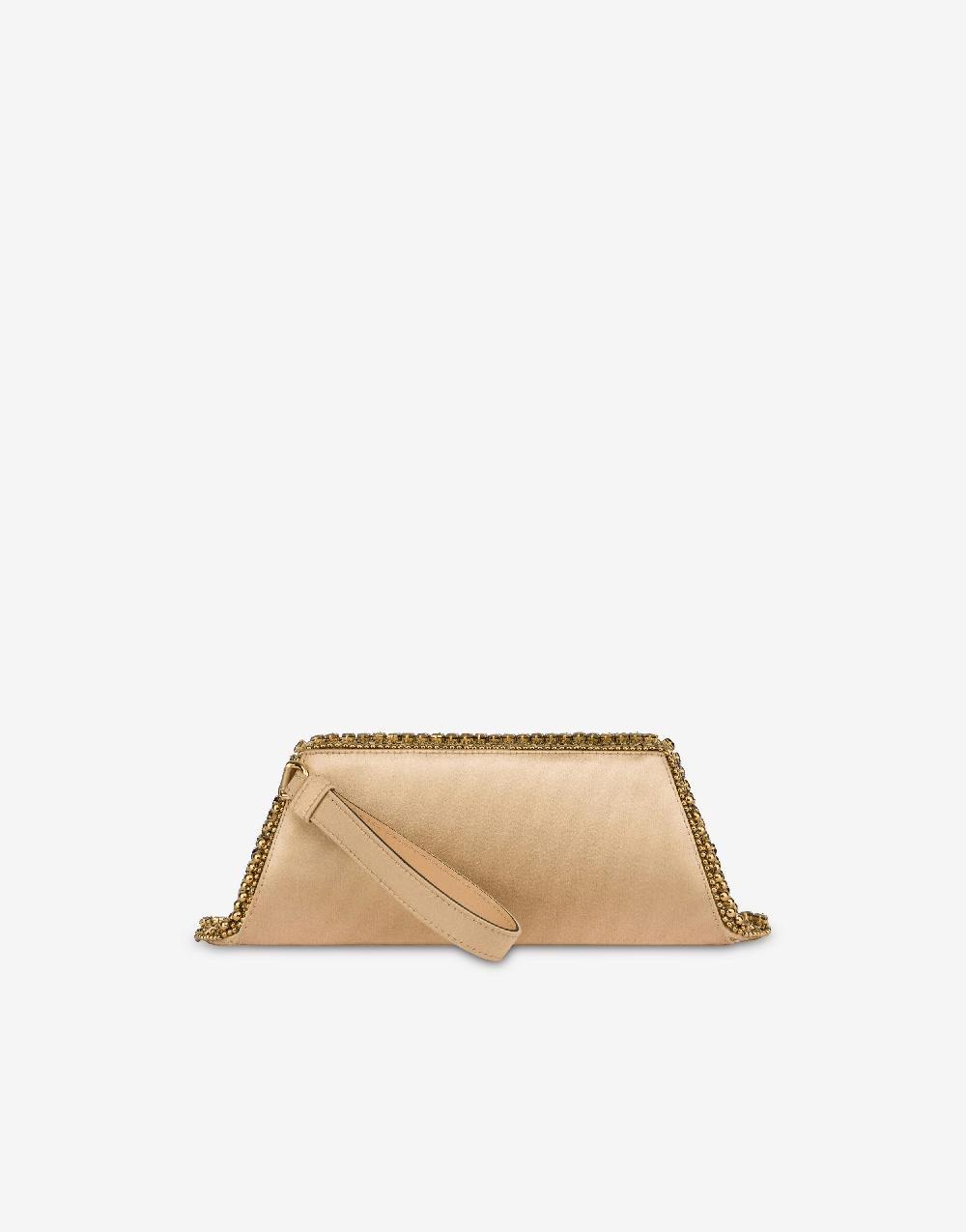 Alberta Ferretti Box Clutch In Raso Con Ricamo Perline E Strass