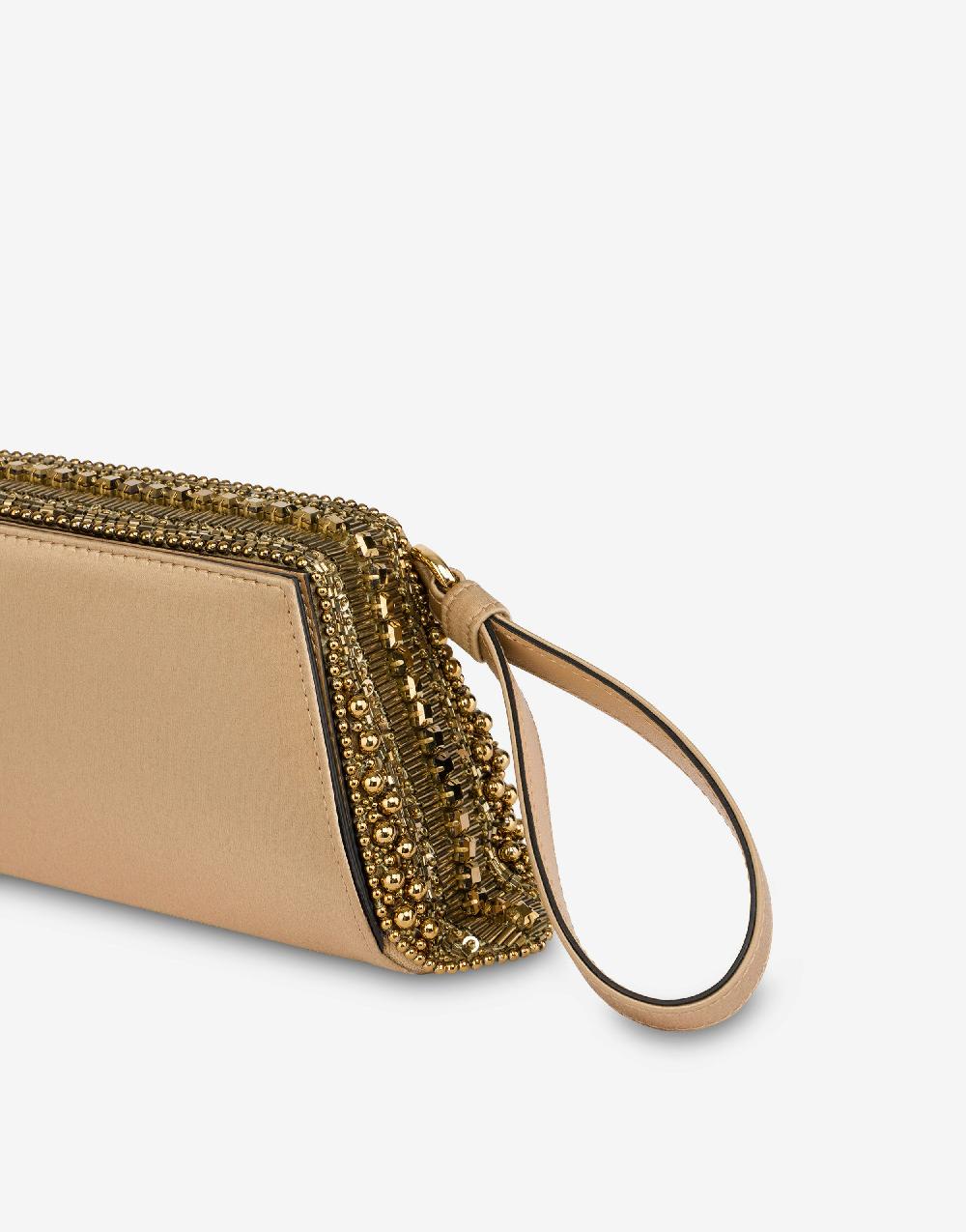 Alberta Ferretti Box Clutch In Raso Con Ricamo Perline E Strass