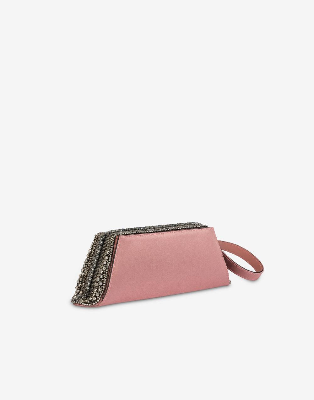 Alberta Ferretti Box Clutch In Raso Con Ricamo Perline E Strass