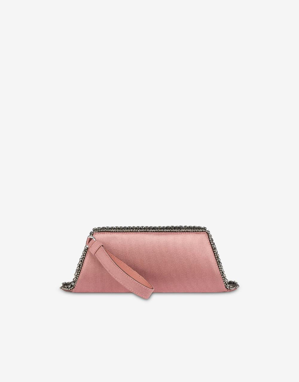 Alberta Ferretti Box Clutch In Raso Con Ricamo Perline E Strass