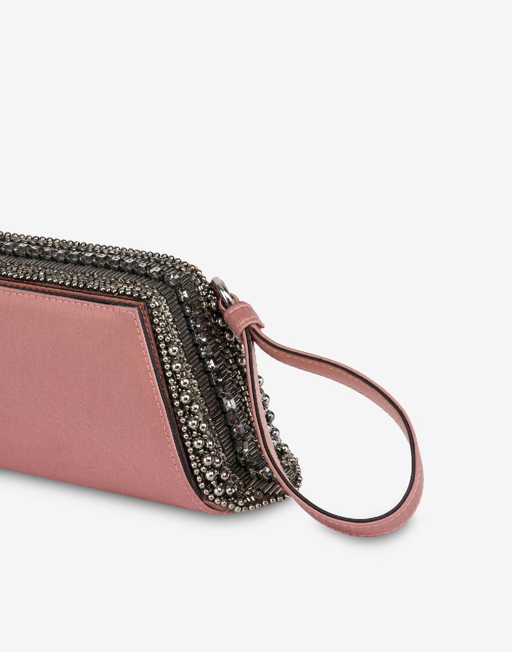 Alberta Ferretti Box Clutch In Raso Con Ricamo Perline E Strass