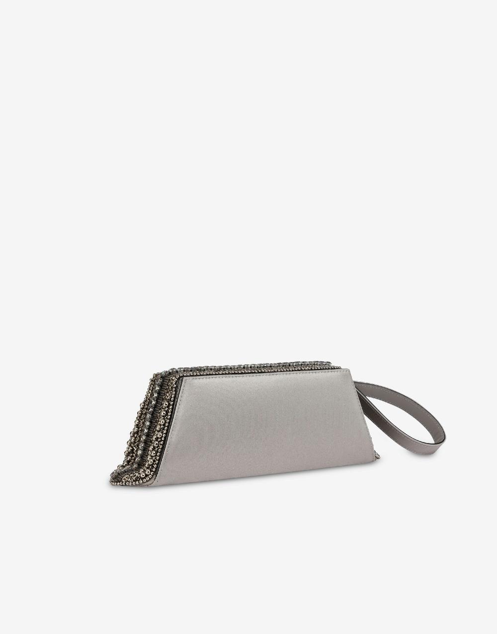 Alberta Ferretti Box Clutch In Raso Con Ricamo Perline E Strass