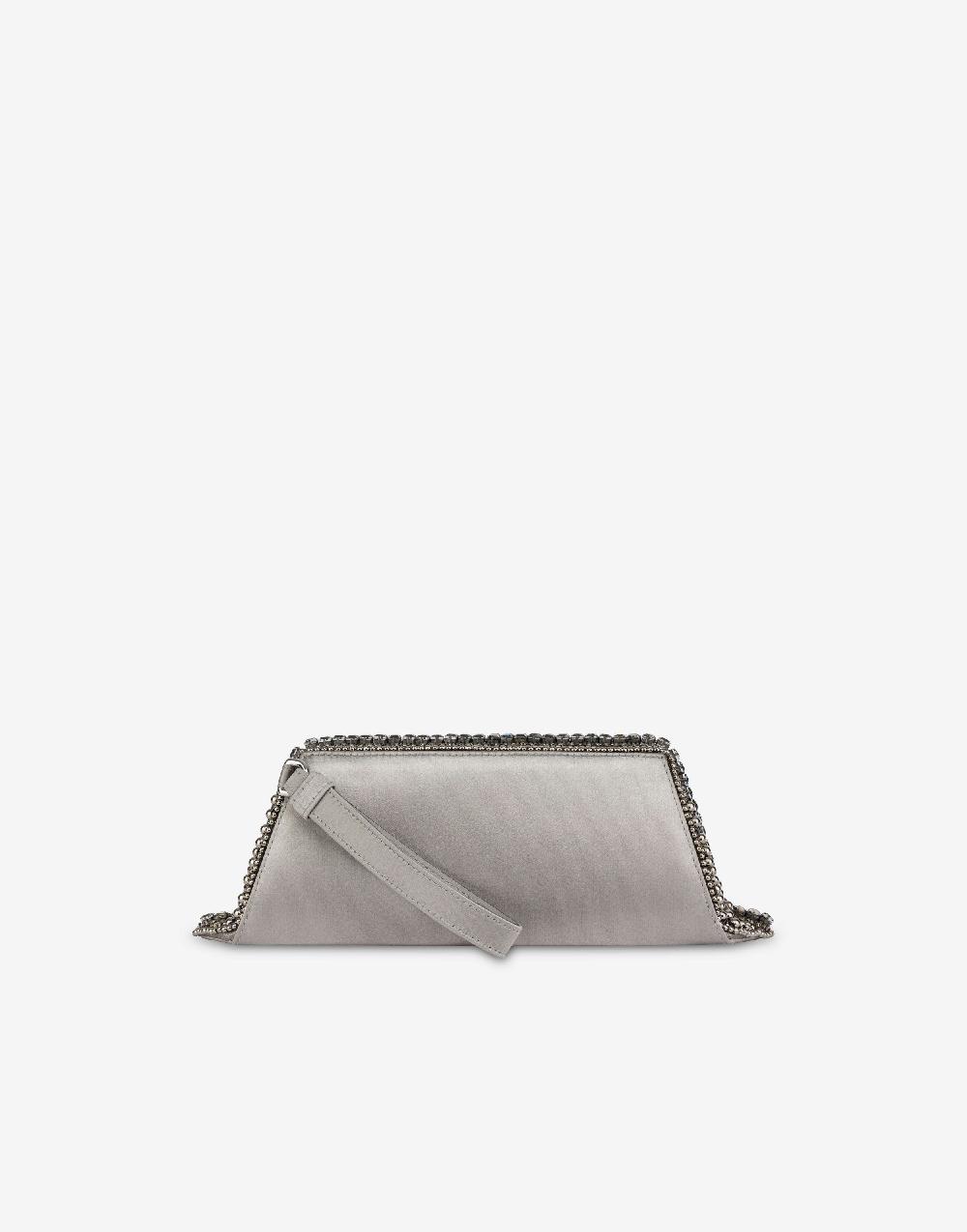 Alberta Ferretti Box Clutch In Raso Con Ricamo Perline E Strass
