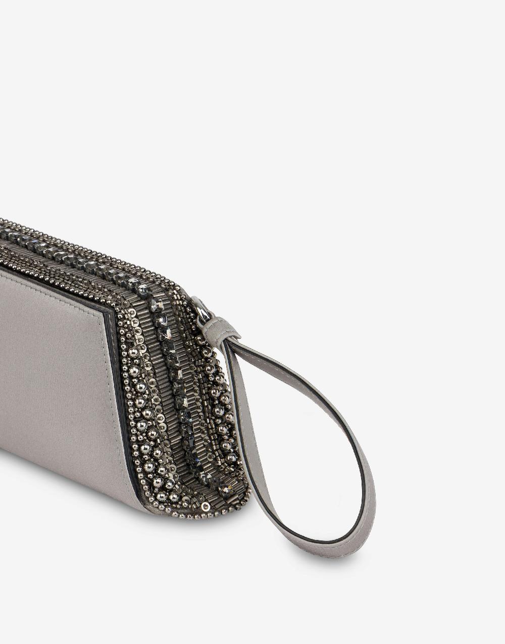 Alberta Ferretti Box Clutch In Raso Con Ricamo Perline E Strass