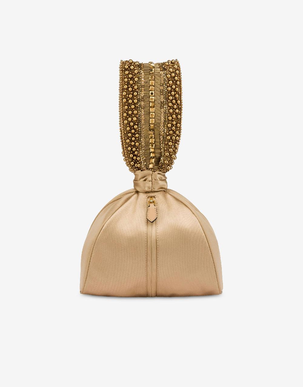 Alberta Ferretti Bucket Bag Da Sera In Raso Con Ricamo Perline E Strass