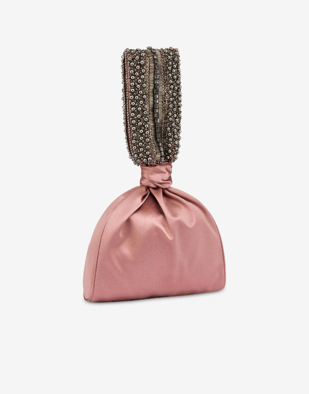 Alberta Ferretti Bucket Bag Da Sera In Raso Con Ricamo Perline E Strass