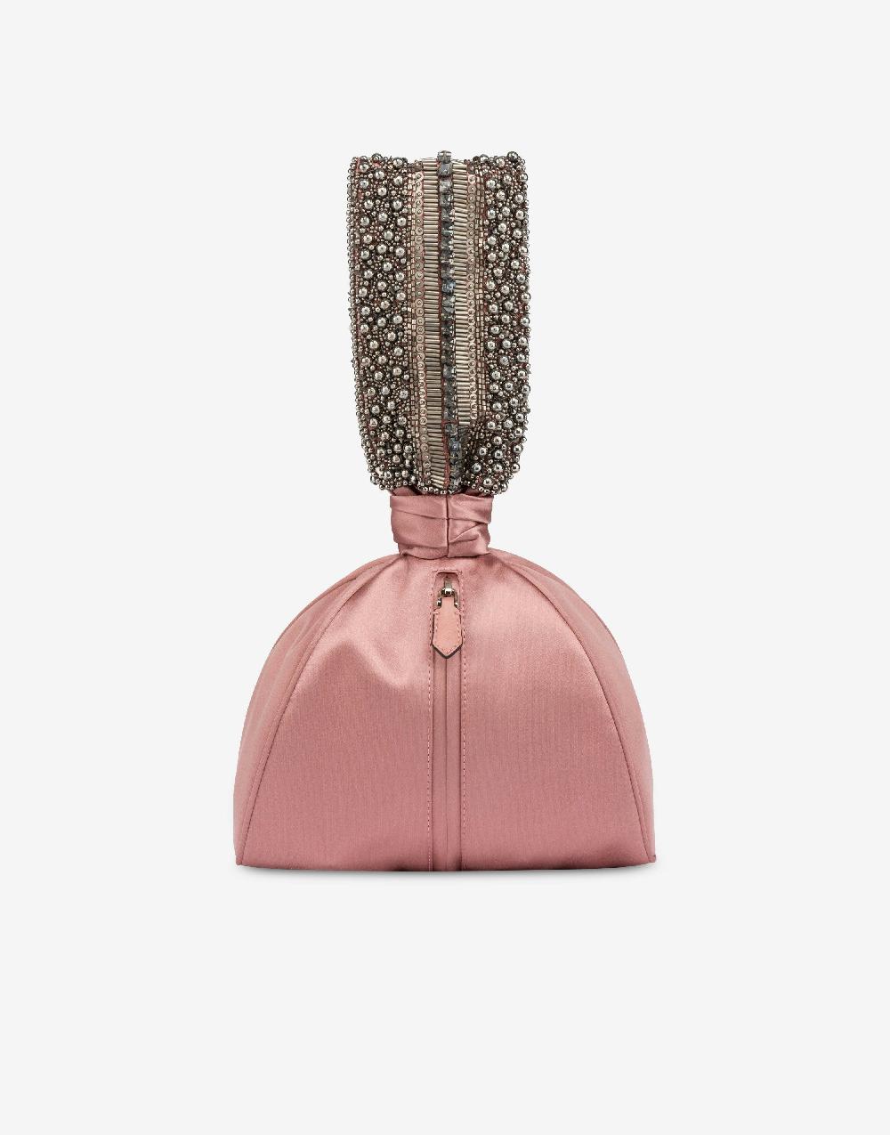Alberta Ferretti Bucket Bag Da Sera In Raso Con Ricamo Perline E Strass