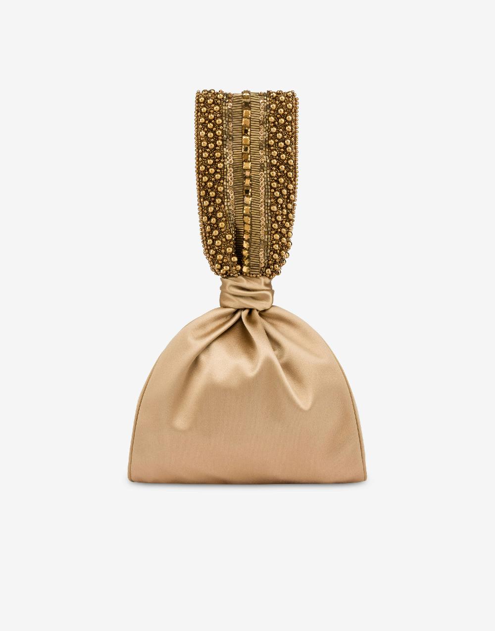 Alberta Ferretti Bucket bag da sera in raso con ricamo perline e strass