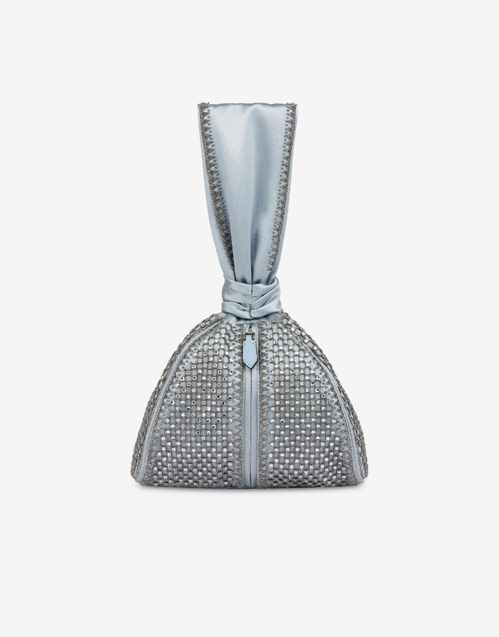 Alberta Ferretti Bucket Bag Da Sera In Raso Con Ricamo Strass