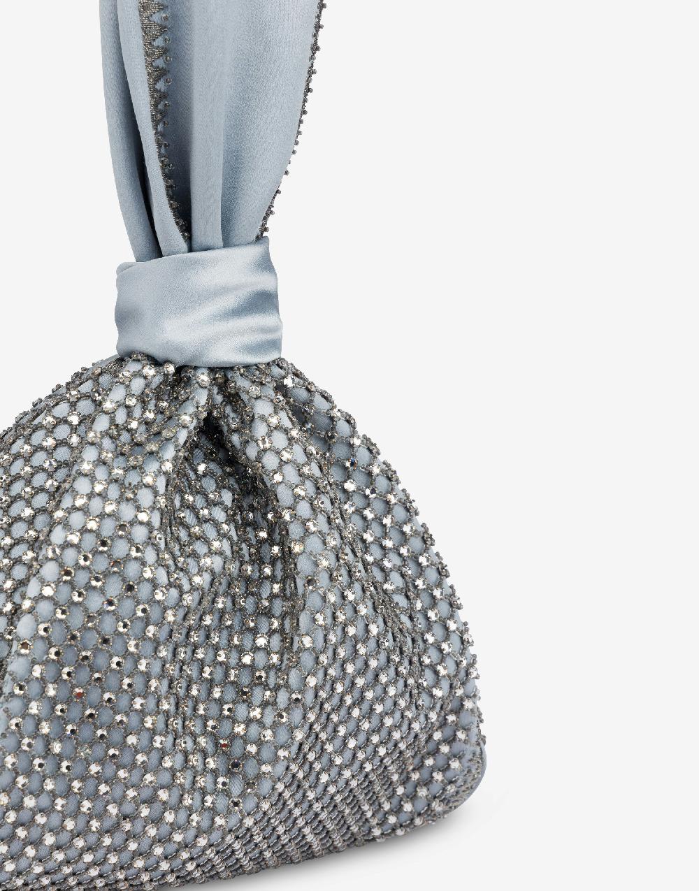 Alberta Ferretti Bucket Bag Da Sera In Raso Con Ricamo Strass