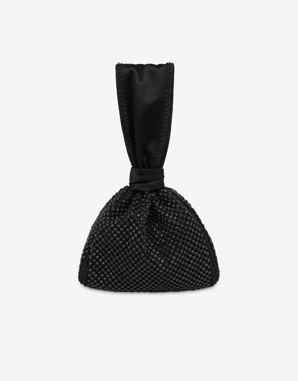 Alberta Ferretti Bucket bag da sera in raso con ricamo strass