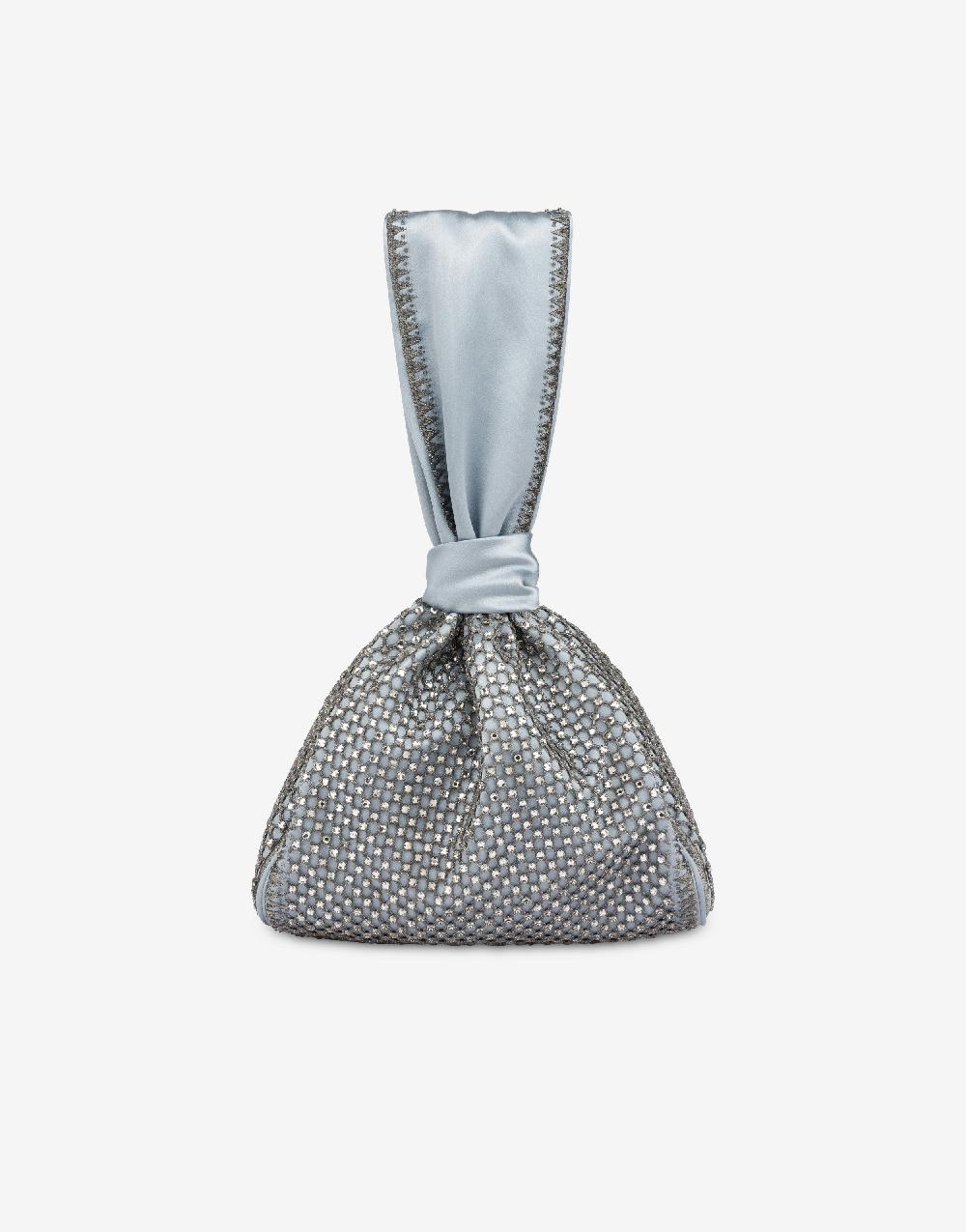 Alberta Ferretti Bucket bag da sera in raso con ricamo strass