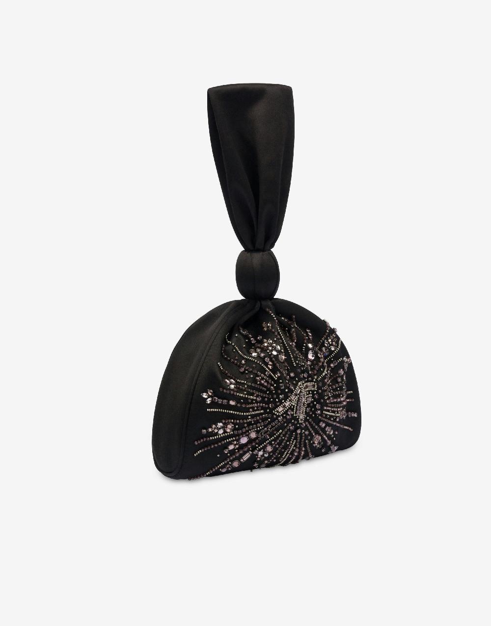Alberta Ferretti Bucket Bag In Raso Con Ricamo Perline E Strass