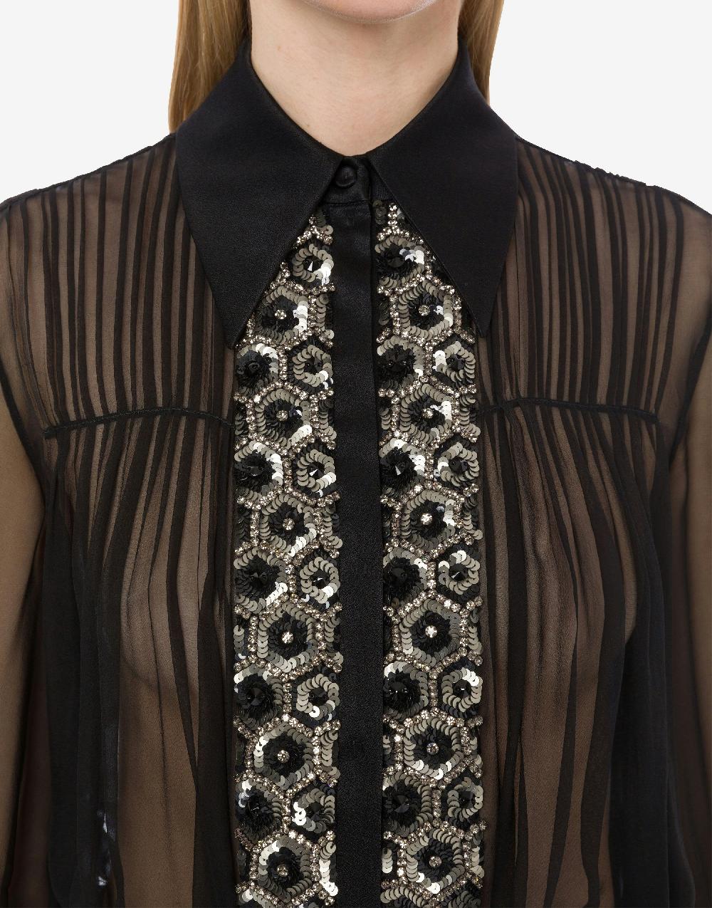 Alberta Ferretti Camicia In Chiffon Organico Con Paillettes E Perline