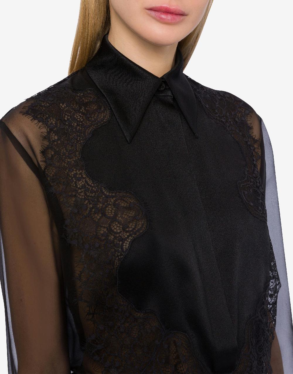 Alberta Ferretti Camicia In Chiffon Organico Con Pizzo