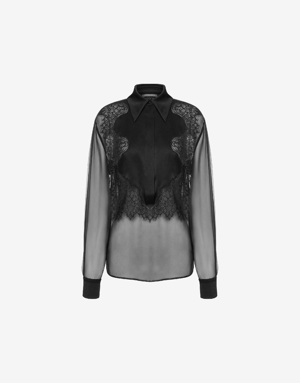 Alberta Ferretti Camicia in chiffon organico con pizzo