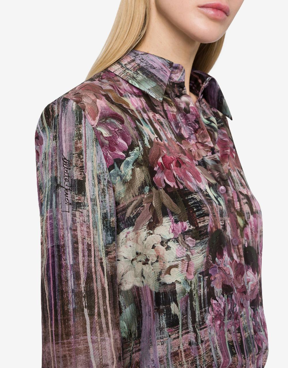 Alberta Ferretti Camicia In Habotai Con Stampa Dripping Roses