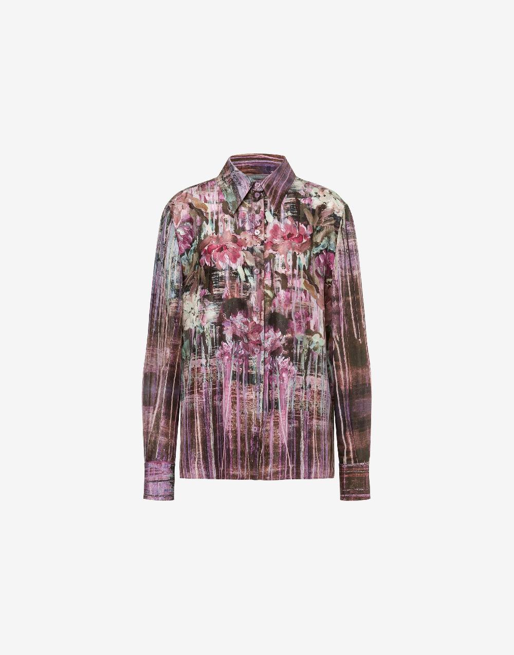 Alberta Ferretti Camicia in habotai con stampa Dripping Roses